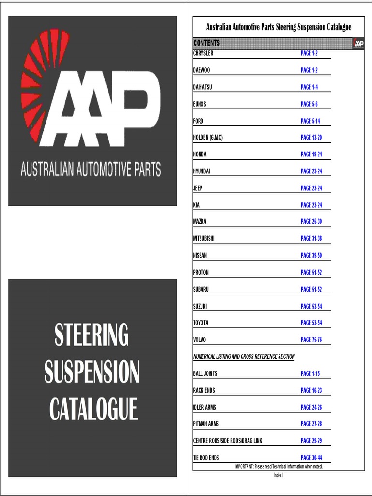 Suspension Parts Catalogue PDF AAP PDF Steering Motor Vehicle