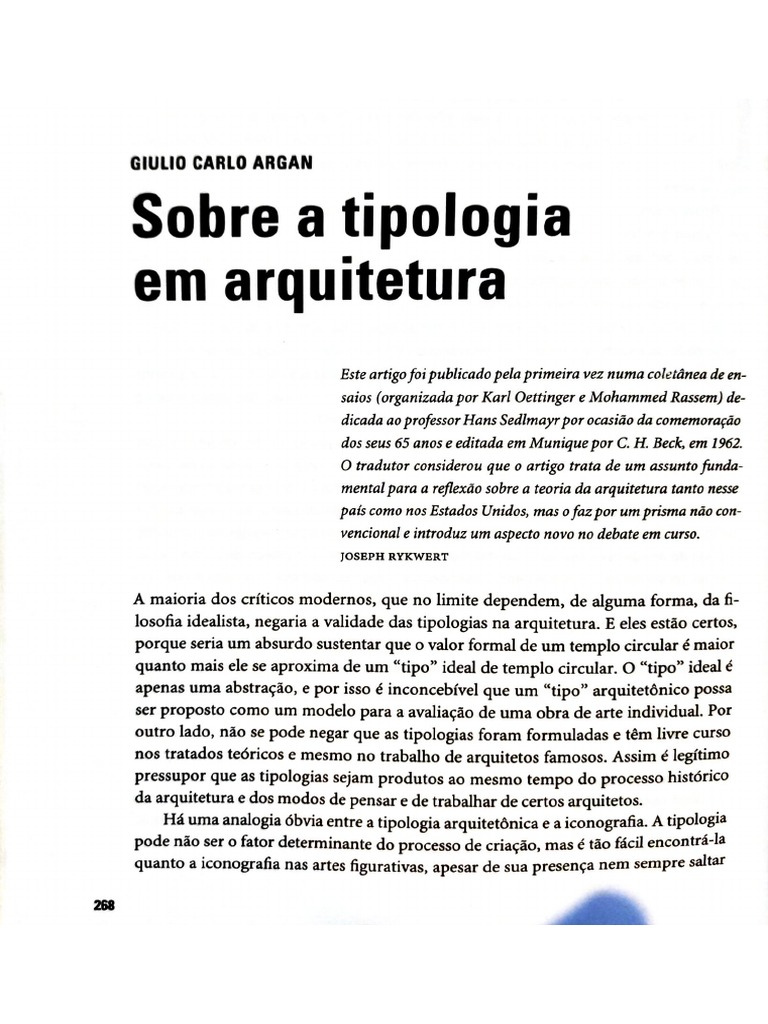 ARGAN, Giulio Carlo Sobre A Tipologia PDF