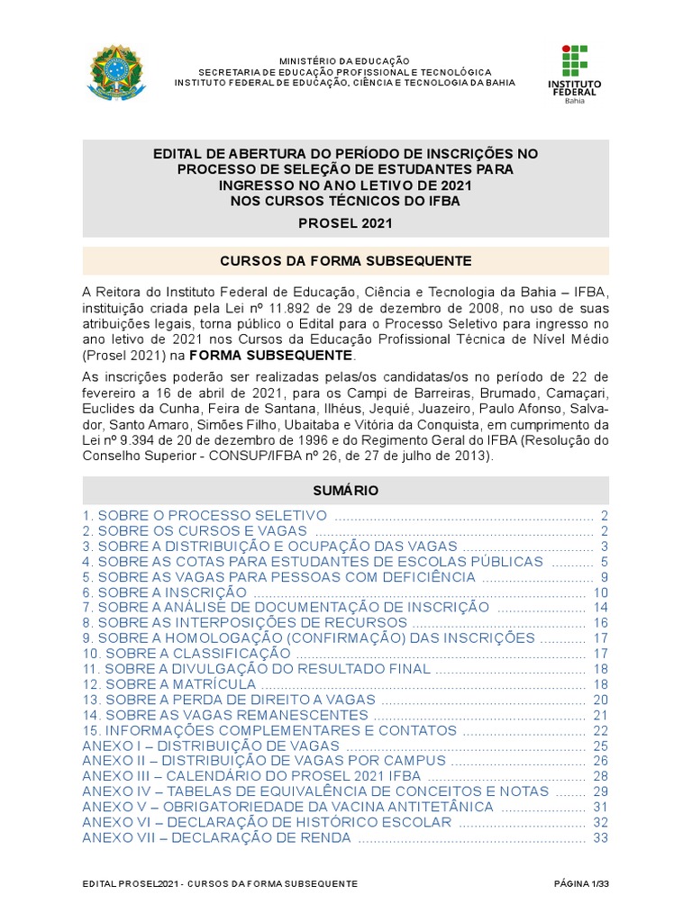 SiSU 2023.2 - Chamada Regular / Edital de Convocação — IFBA