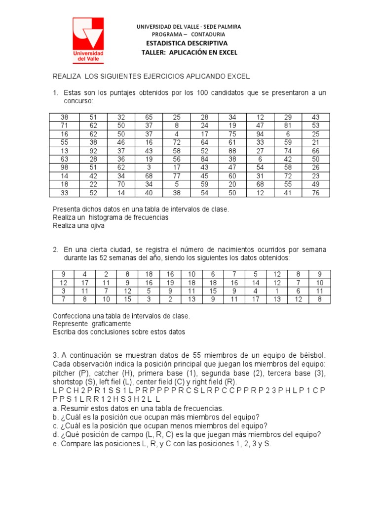 Taller Excel | PDF | Enseñanza de matemática | Deportes
