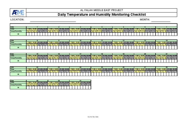 Daily Temperature Humidity Monitoring Checklist R2 | PDF | La violence ...