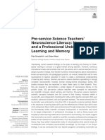 Alfabetización en Neurociencias de Los Profesores de Ciencias en Formación Neuromitos y Una Comprensión Profesional Del Aprendizaje y La Memoria