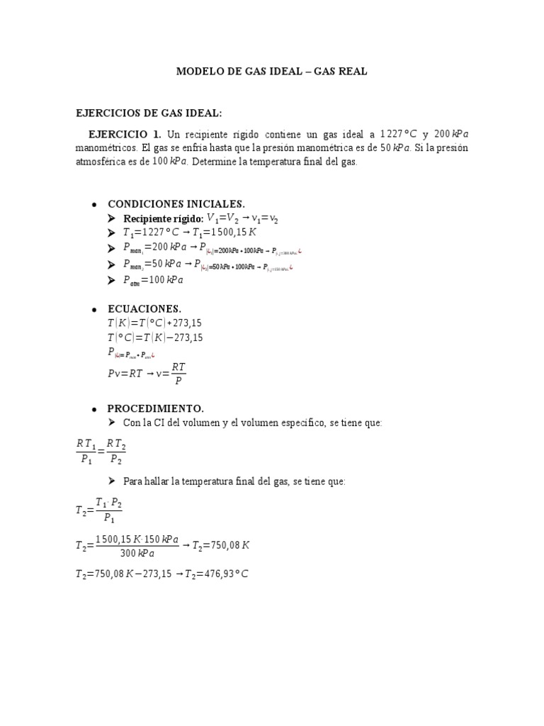 Modelo de gas ideal y real | PDF | Gases | Presión