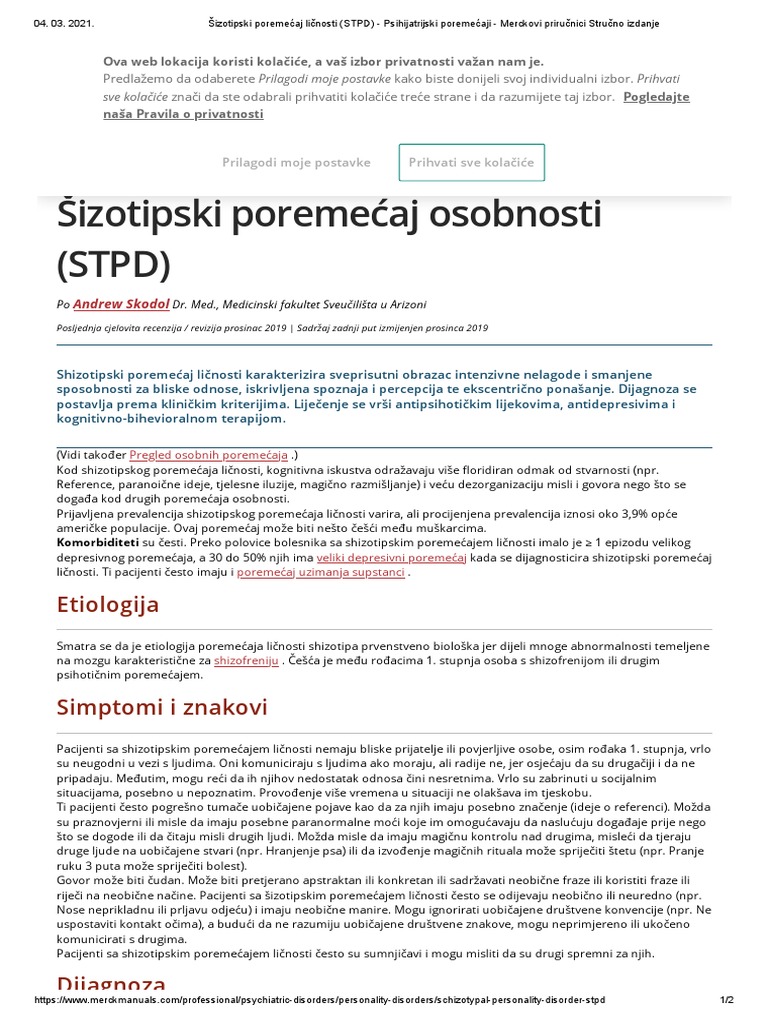 Šizotipski Poremećaj Ličnosti (STPD) - Psihijatrijski Poremećaji ...