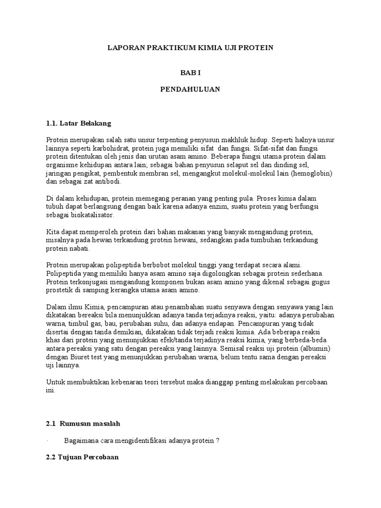 Laporan Praktikum Kimia Uji Protein Pdf