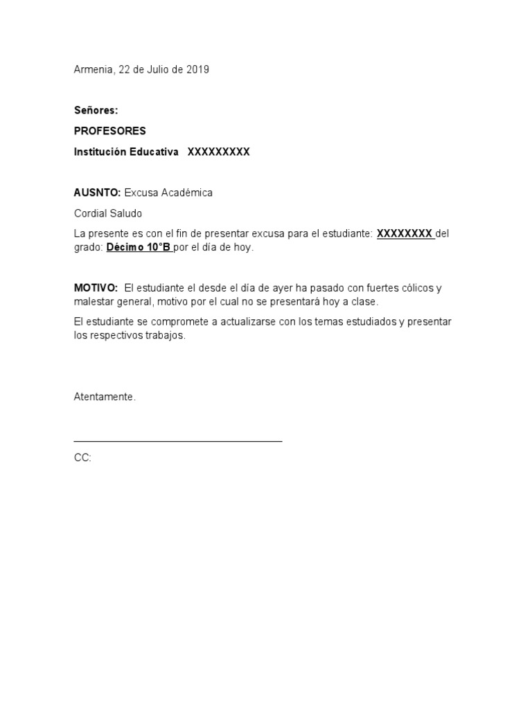 Formato Excusa Academica PDF