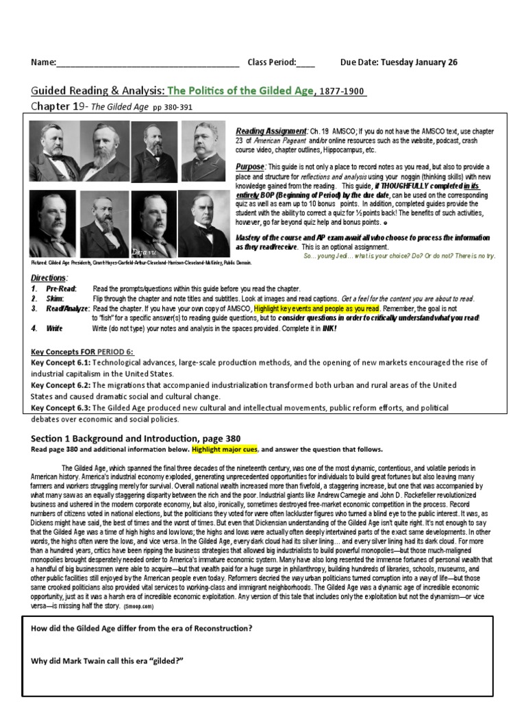 The Politics of The Gilded Age: Guided Reading & Analysis:, Chapter 19 |  PDF | People's Party (United States) | Gold Standard