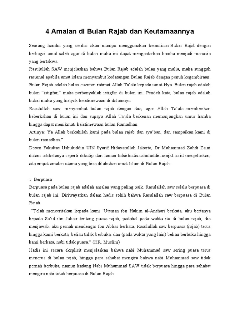 4 Amalan Di Bulan Rajab Dan Keutamaannya | PDF