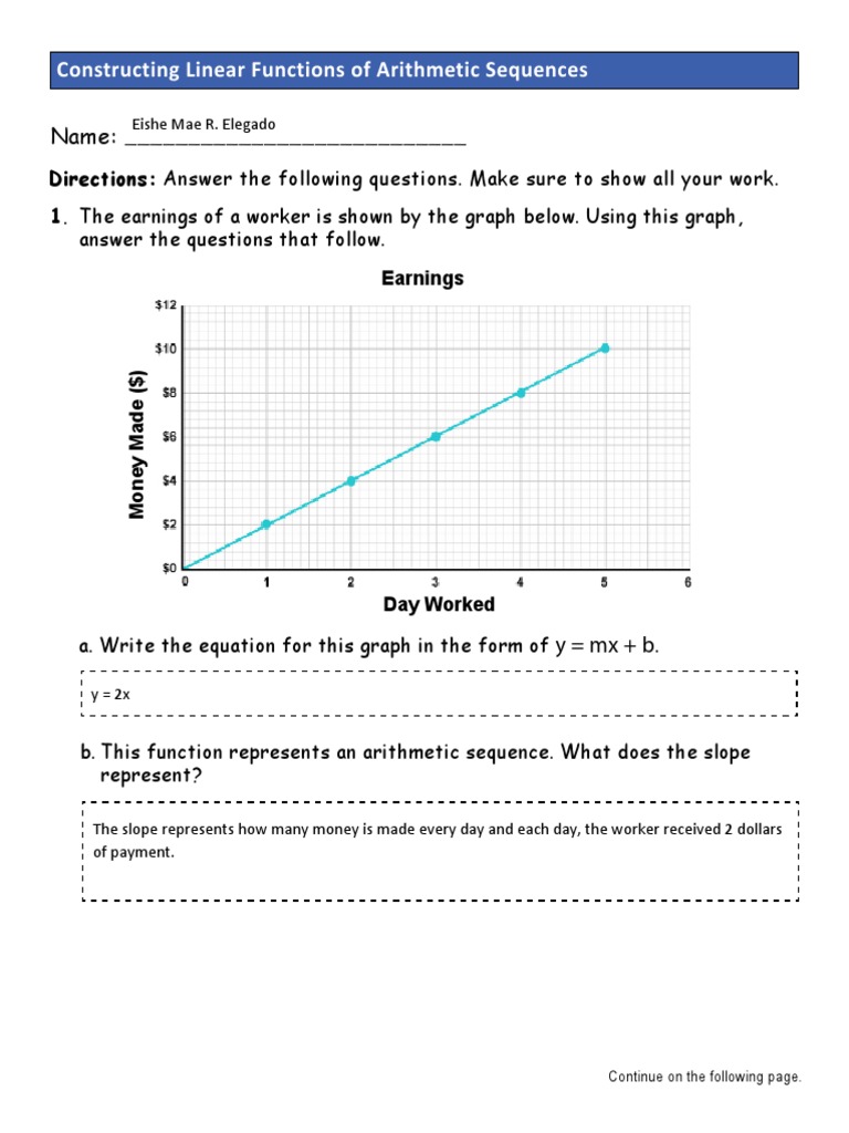 Name:: Constructing Linear Functions of Arithmetic Sequences | PDF ...