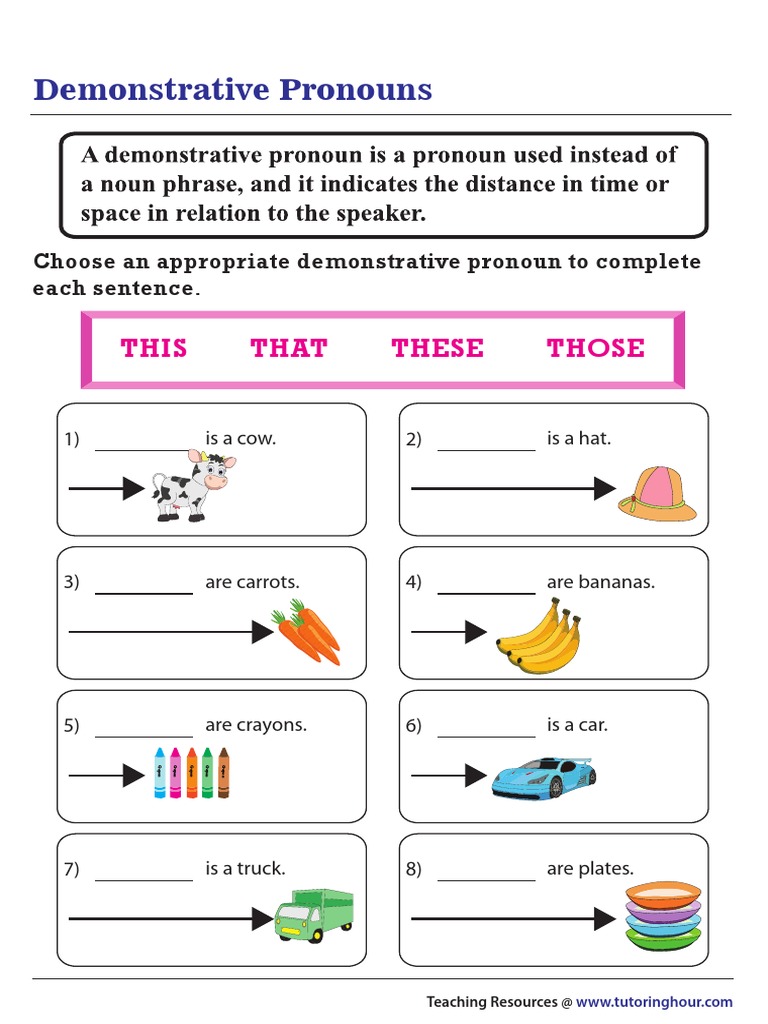 Demonstrative Pronouns Exercises Pdf With Answers This That These