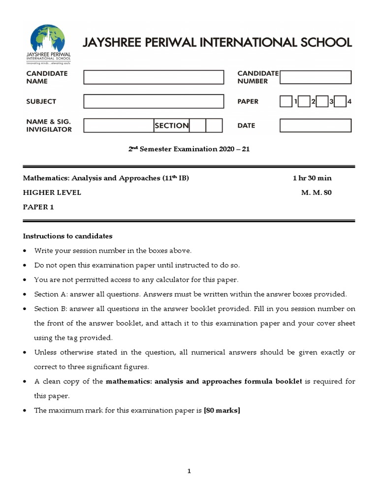 Grade 11 Math AA HL Paper 1 HL Final PDF