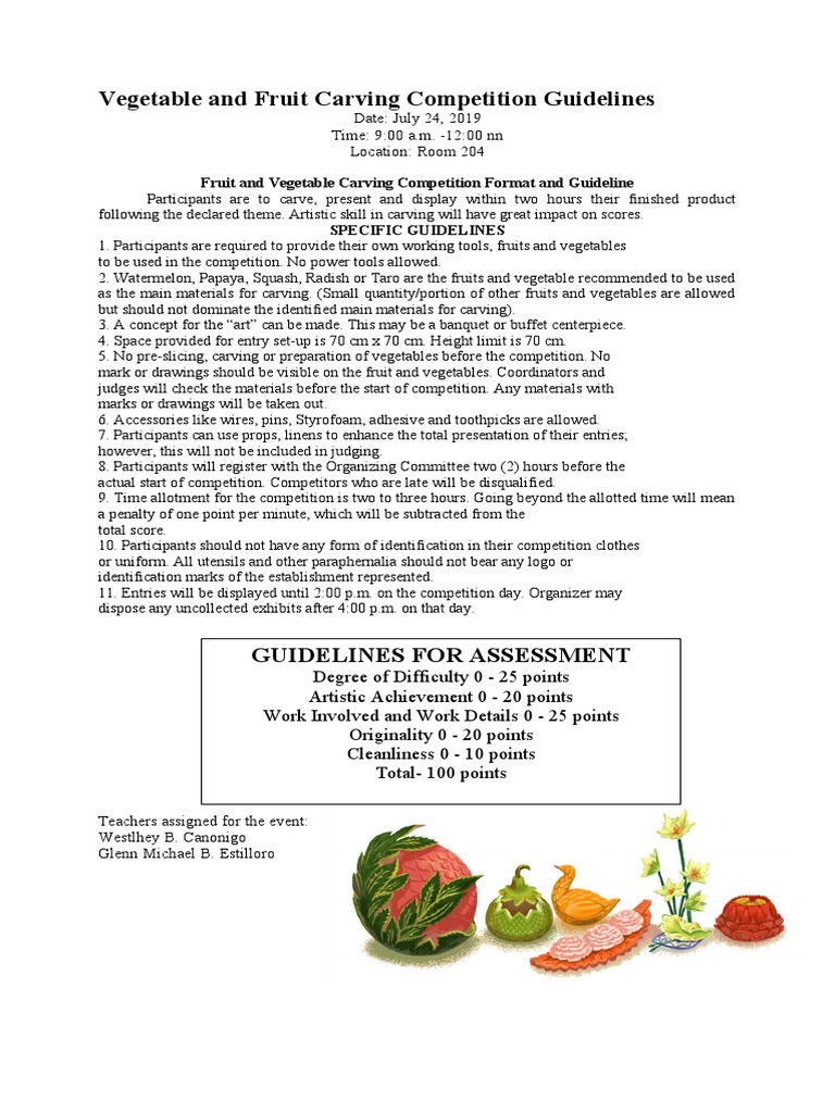 Vegetable and Fruit Carving Competition Guidelines Date July 24, 2019