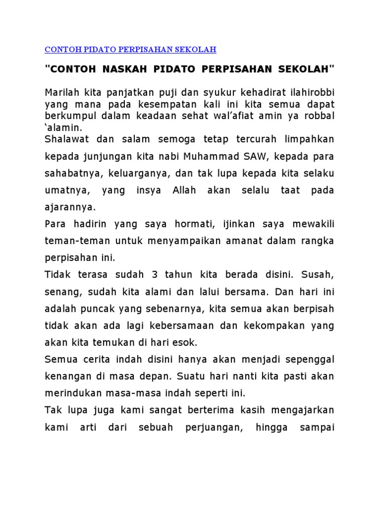 Contoh Pidato Perpisahan Sekolah