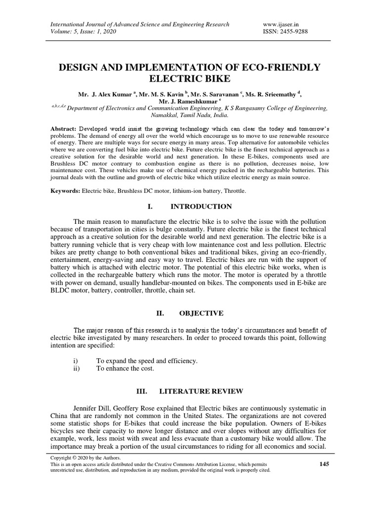 Design and Implementation of Eco-Friendly Electric Bike | PDF ...