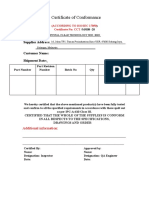 Certificate of Conformance: Supplier Name: Supplier Address