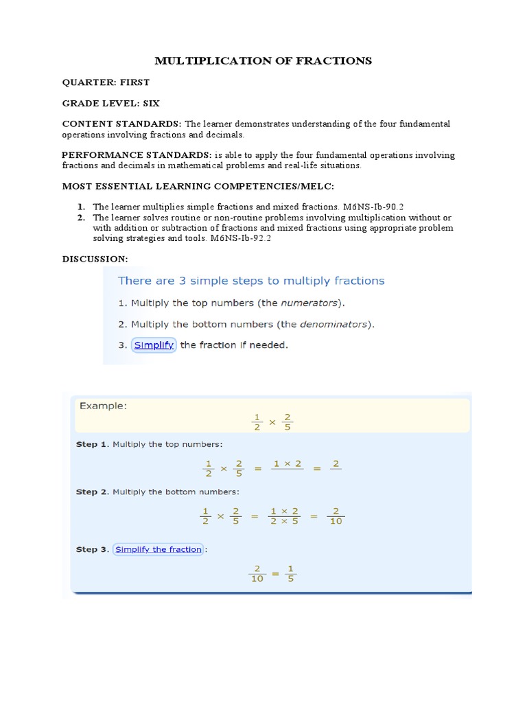 Module 2-Multiplication of Fractions | PDF