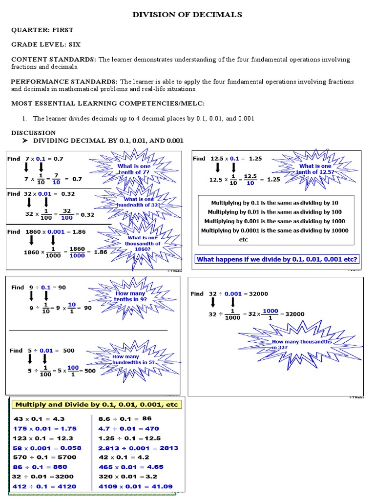 Division of Decimals: Grade 6 Module 14 | PDF | Teaching Methods ...