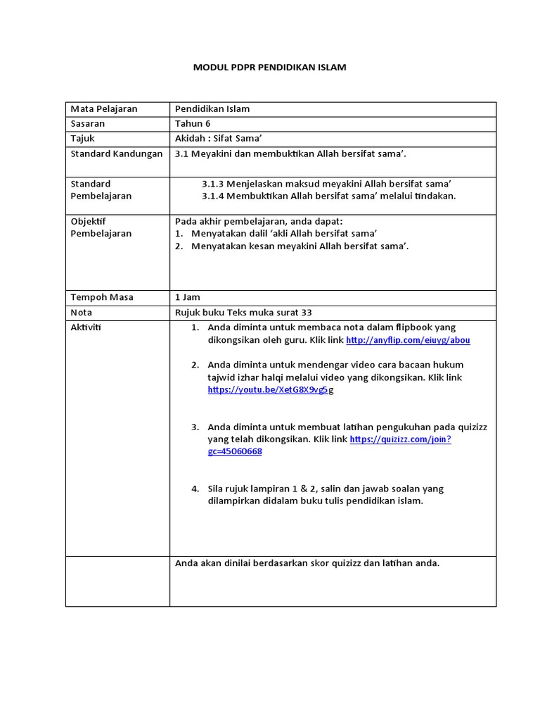 Modul Pdpr Pendidikan Islam Tahun 6 Sama Pdf