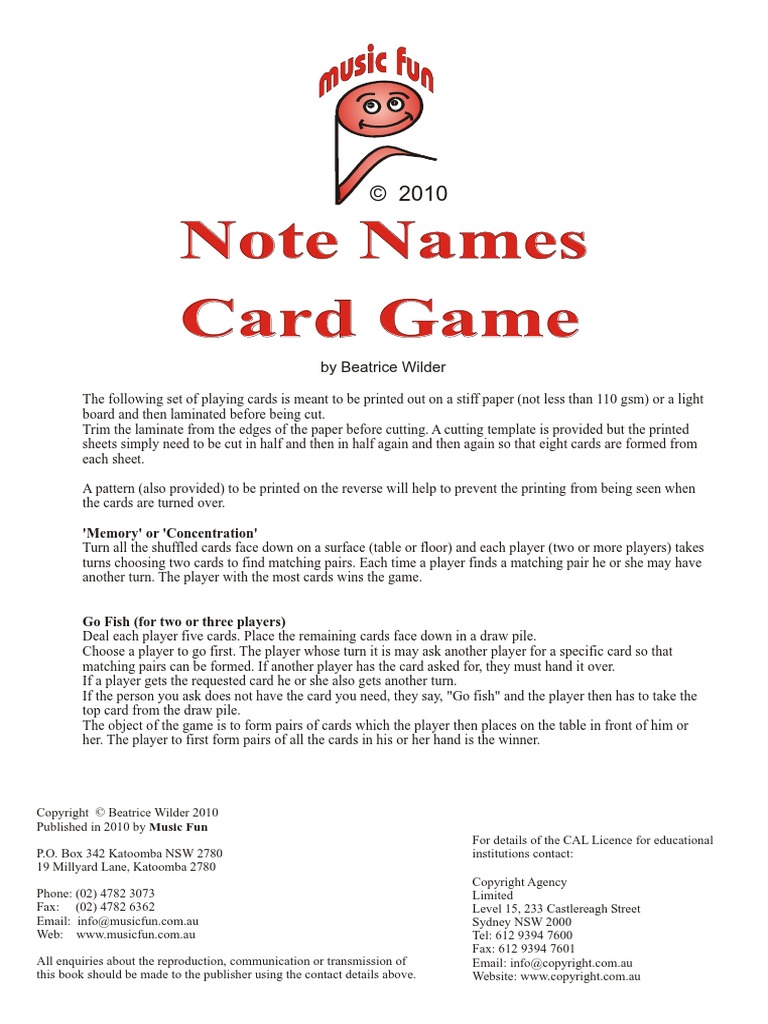 Note Names Card Game Note Names Card Game: by Beatrice Wilder | PDF ...
