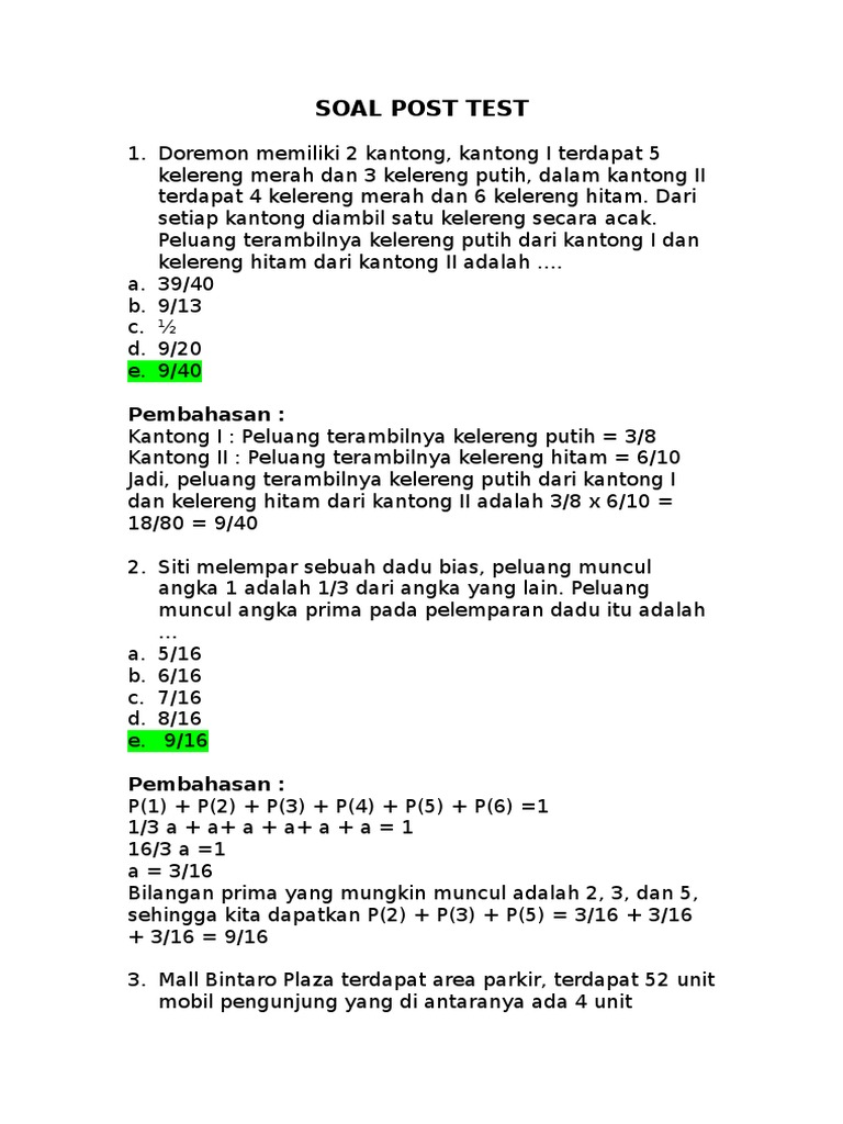 Soal Post Test Pembahasan Pdf