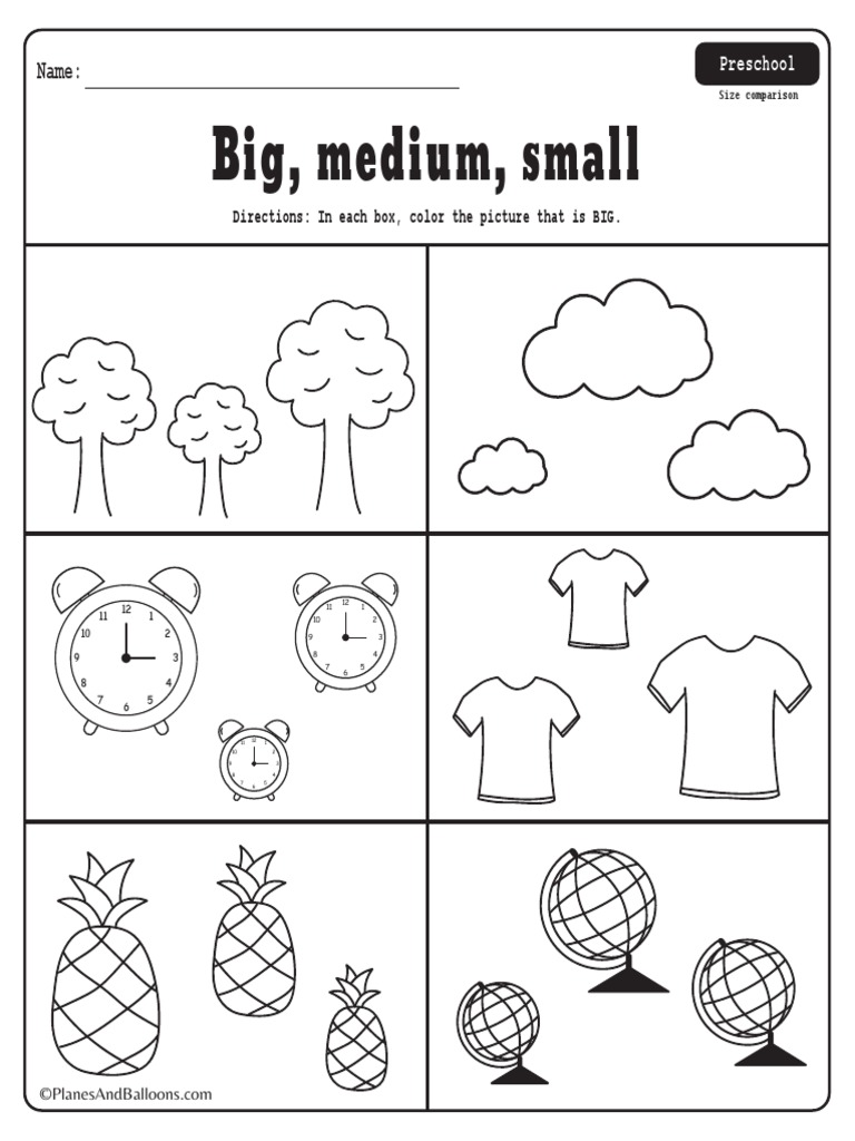 Big Medium Small Preschool Worksheets PDF | PDF for Free Printable Big And Small Worksheets