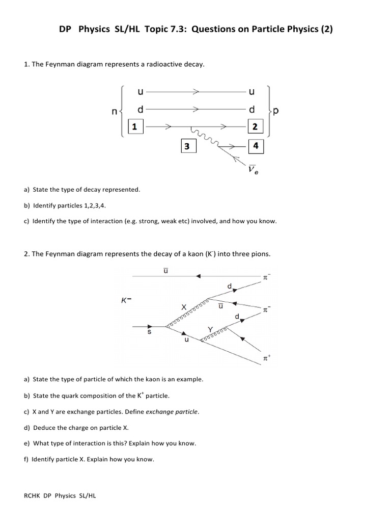 DP Physics SL/HL Topic 7.3: Questions On Particle Physics | PDF