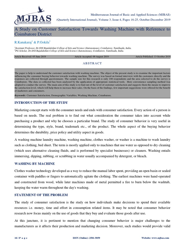 A Study On Customer Satisfaction Towards Washing Machine With Reference