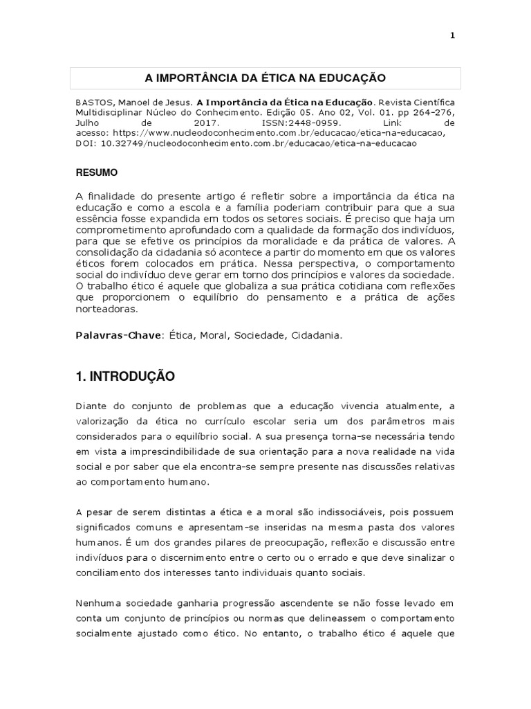 Texto 2 - Importancia Da Etica Na Educação | PDF | Sociologia | Moralidade
