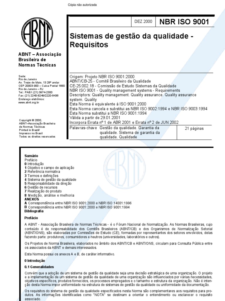 Norma ABNT NBR ISO 9001 | PDF | Qualidade (negócios) | Business