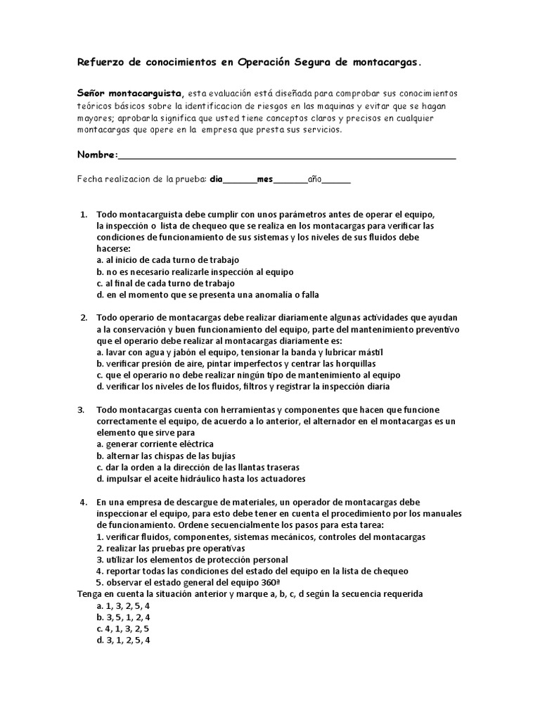Evaluación de Seguridad en Montacargas | PDF | Máquina elevadora ...