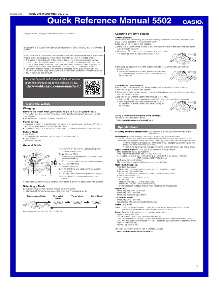 Quick Reference Manual 5502: Using The Watch | PDF | Bluetooth | Global ...