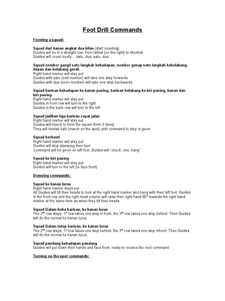 Foot Drill Commands PDF Sports Leisure