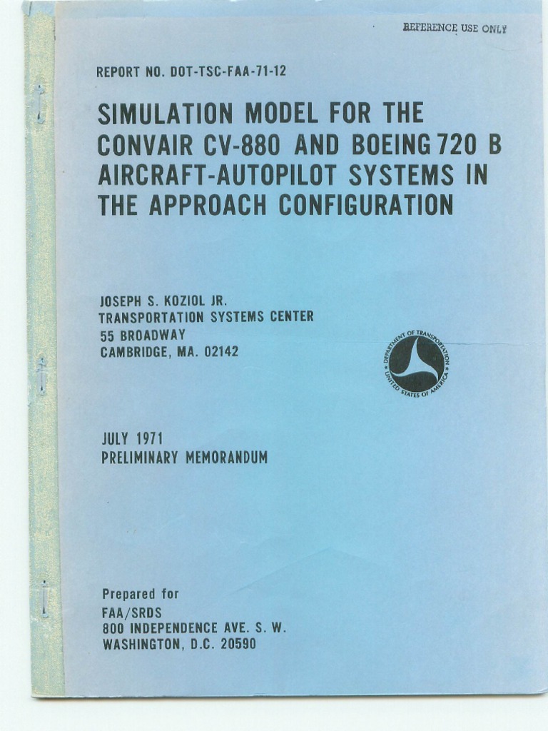 Convair Cv880 and Boeing 720 B Simulation Model For The AircraftAutopilot Systems in PDF