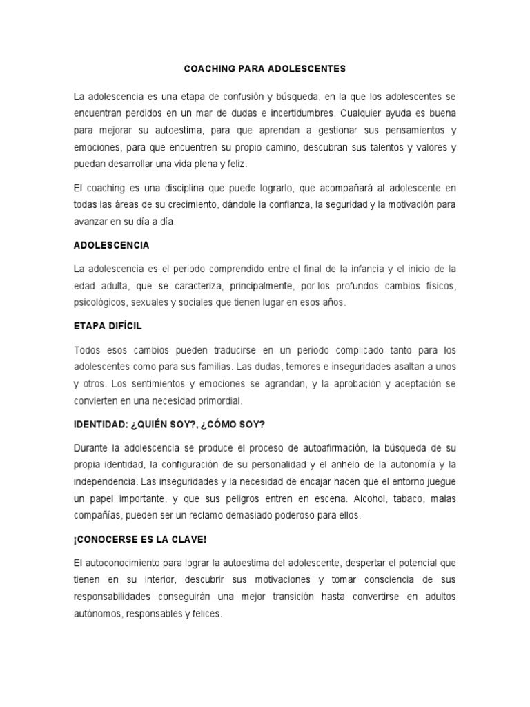 Coaching para el Desarrollo Adolescente | PDF | Adolescencia | Adultos