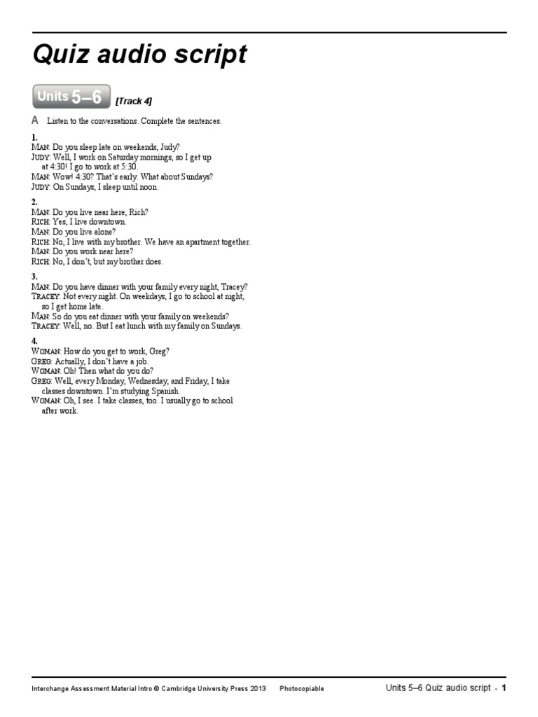 Quiz Audio Script: Units | PDF