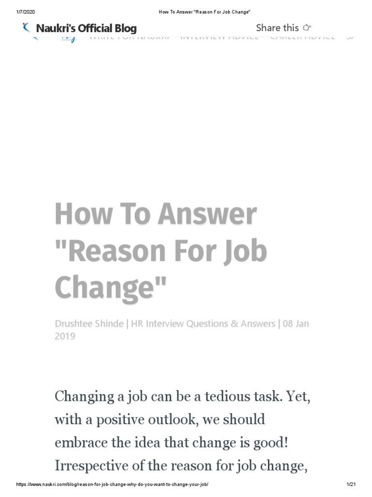 How To Answer Reason For Job Change PDF Employment Interview