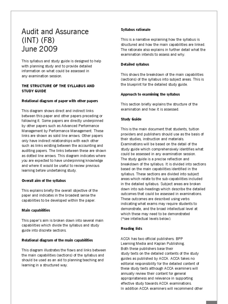 ACCA Audit and Assurance Study Guide | PDF | Internal Control | Audit