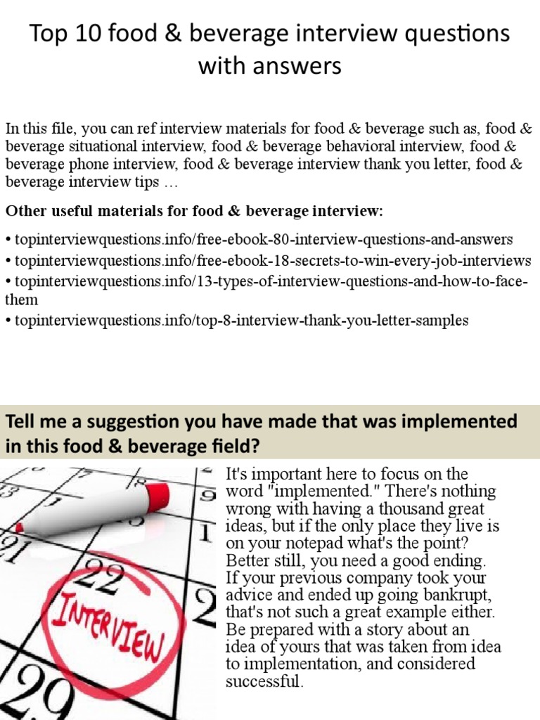 Restaurant Food and Beverage Question and Answers PDF Job Interview