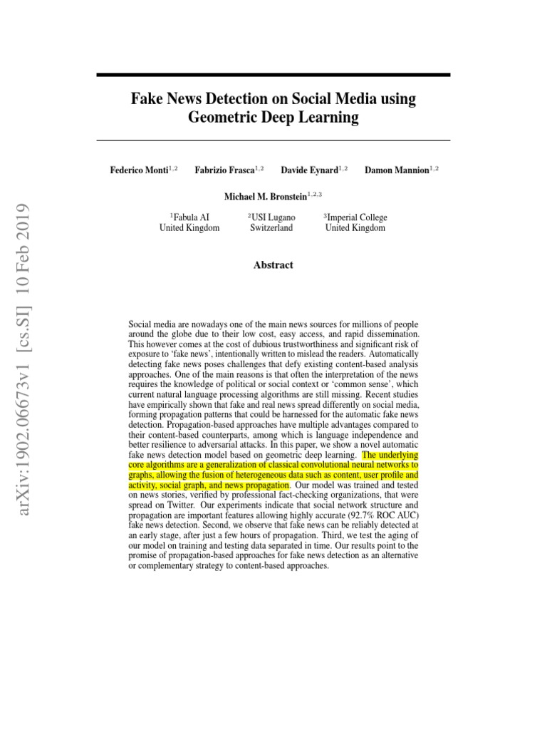2019 - 2 - Fake News Detection On Social Media Using Geometric Deep ...