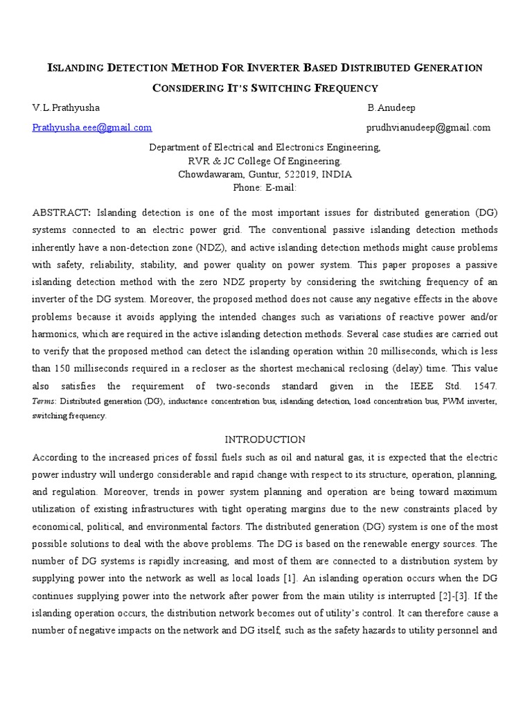 Islanding Detection via Inverter Switching | PDF | Power Inverter ...