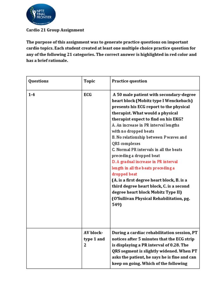 Cardio Practice Questions Guide | PDF | Electrocardiography | Blood ...