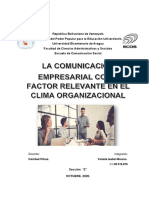 ensayo Comunicación Empresarial como factor relevante en el clima organizacional. Yaniela isabel Moreno