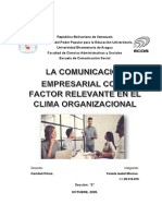 Ensayo Comunicación Empresarial Como Factor Relevante en El Clima Organizacional. Yaniela Isabel Moreno