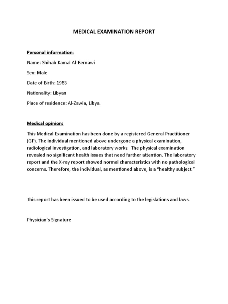Medical Examination Report PDF