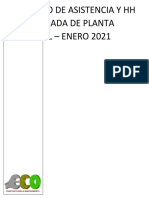 Registro de Asistencia Y HH Parada de Planta PPL - Enero 2021