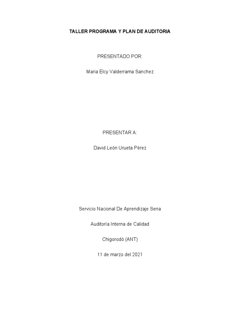 Plan de Auditoría Interna 2021 en AMG S.A.S | PDF | Auditoría | Contralor