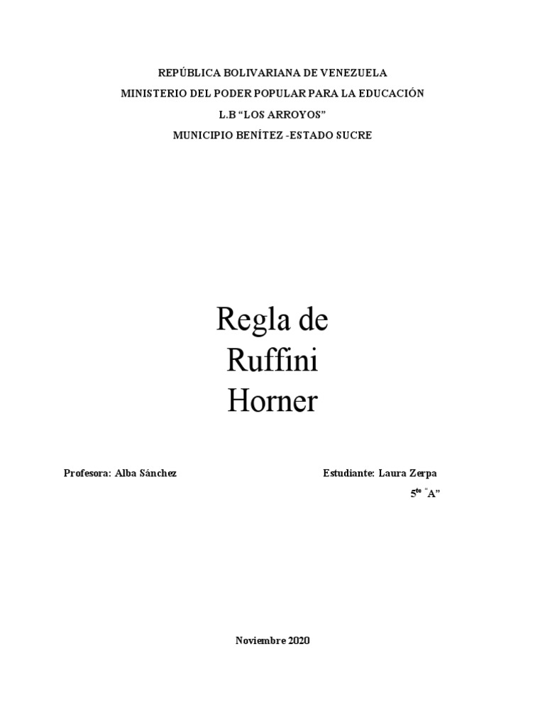 Matematica - Regla de Ruffini Horner | PDF | Factorización | Ecuación ...