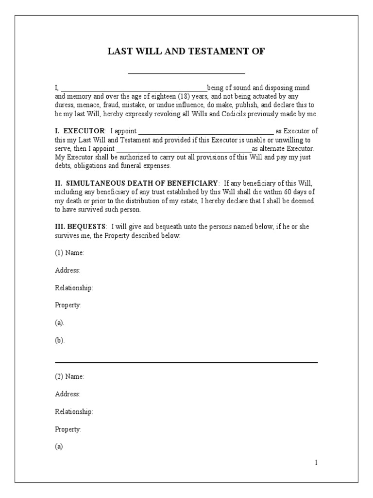 Last Will and Testament TX Template PDF Will And Testament Legal
