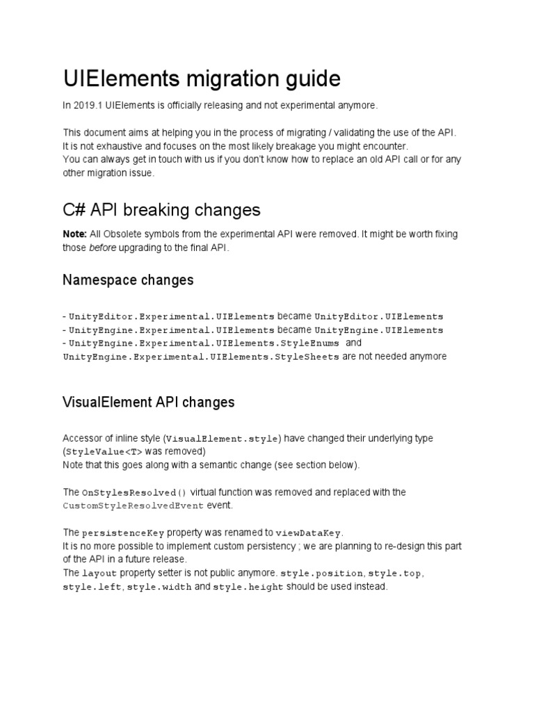 (2019.1) UIElements Migration Guide | PDF | C Sharp (Programming ...