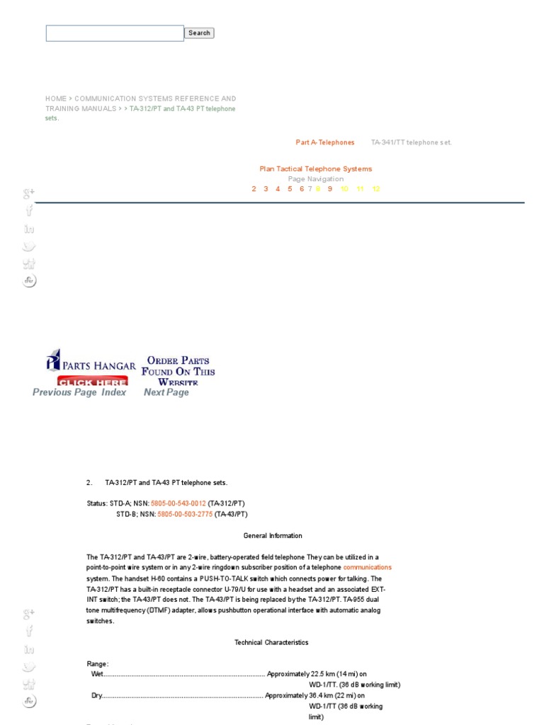 Home Communication Systems Reference and Training Manuals TA312/PT